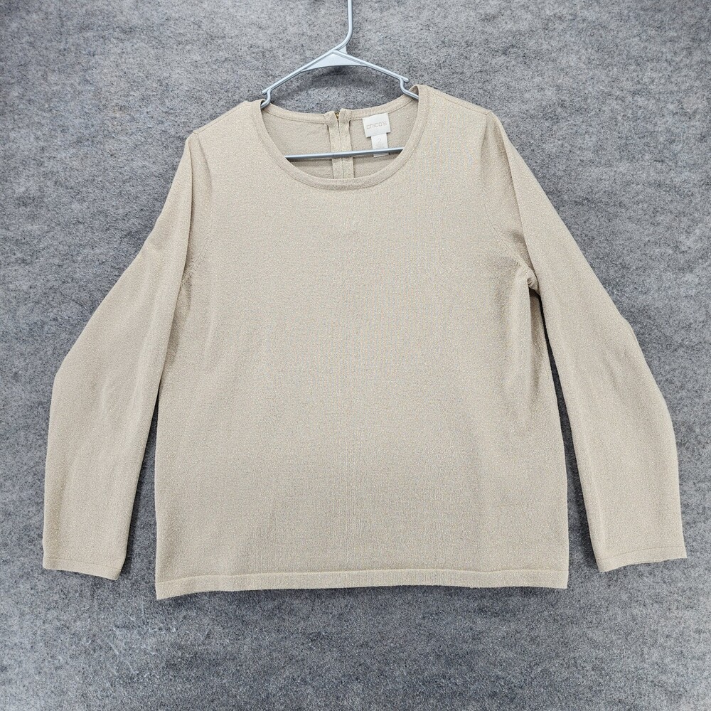 Chicos Shirt Womens 2 US Large Long Sleeve Gold